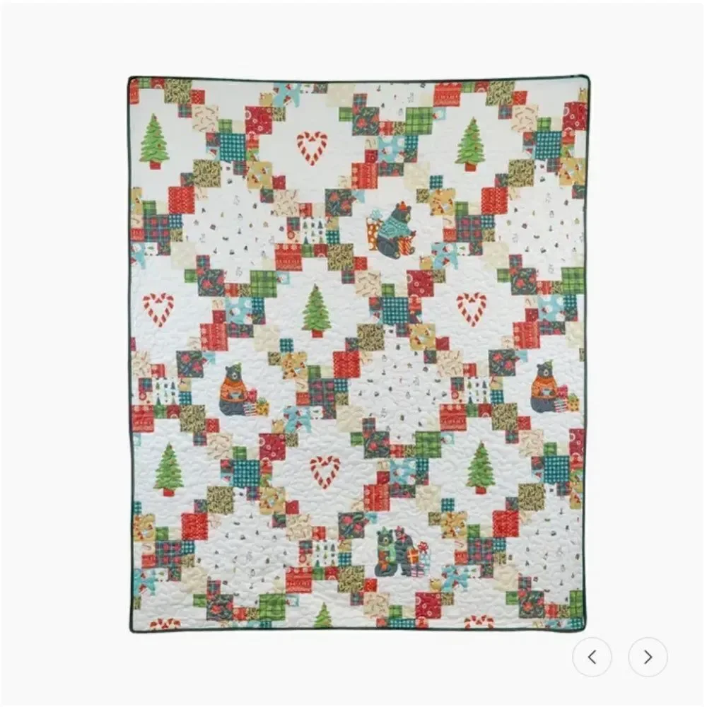 Christmas Holiday Printed Patchwork King Comforter Set Festive Vintage Whimsical